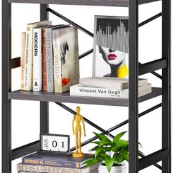Homeiju Bookshelf, 3 Tier Industrial Bookcase, Metal Small Bookcase, Rustic Etagere Book Shelf Storage Organizer for Living Room, Bedroom, and Home Of