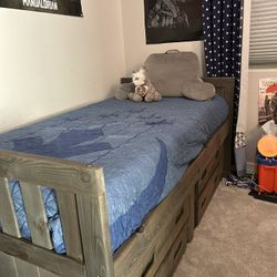 Twin Solid Wood Bed With Storage & Mattress