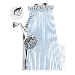 6380: Dual Handheld Shower Head Combo, 2-in-1 Rain Shower Heads System 8 Inch Rainfall Shower Head and 10 Modes High Pressure Hand Held Showerhead