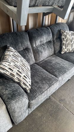 Dark Gray Fabric Sofa with Tufted Back