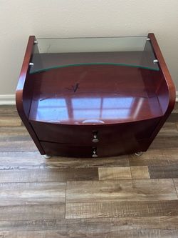Cherry Wood Nightstand with Glass Shelf