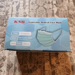 50 Pack New Opened Box of Teal Green Disposable Surgical Masks
