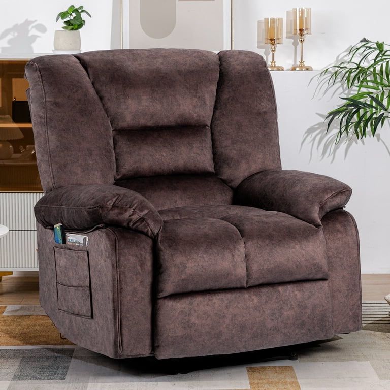 40.9" Wide Super Soft Oversize Modern Design Velvet Upholstered Manual Recliner Chair with Heating and Massage,Brown