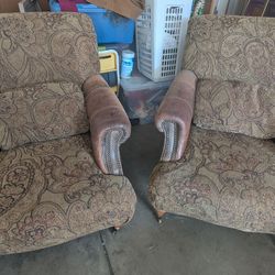 2 Matching Chairs with Ottomans and Pillows