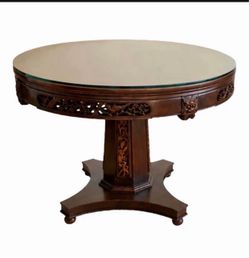 Midcentury Chinese Hand-Carved Pedestal Dining Table – 40”