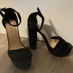 Black High Heels Thick Heel