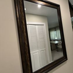 Large Decorative Wall Mirror – Dark Wood Frame – 46” x 34”