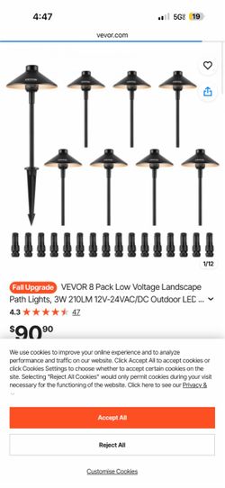 VEVOR 8 Pack Low Voltage Landscape Path Lights, 3W 210LM 12V-24VAC/DC Outdoor LED Pathway Lighting, 3000K Warm White Walkway Lights with Quick Connect