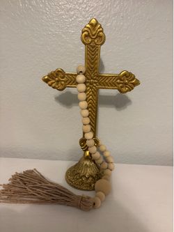 Cross and rosary decor