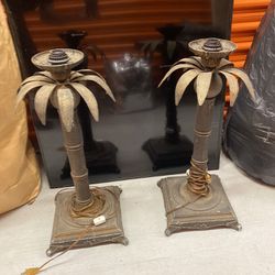 Pair Of Brass Palm Tree Lamp Bases