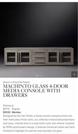 RH Restoration Hardware MACHINTO GLASS 4-DOOR MEDIA CONSOLE WITH DRAWERS