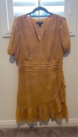 EXPRESS Mustard Yellow Speckled Ruffle Dress size Large