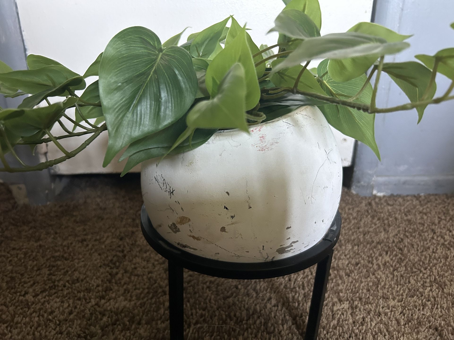 Pot With Stand And Fake Plant