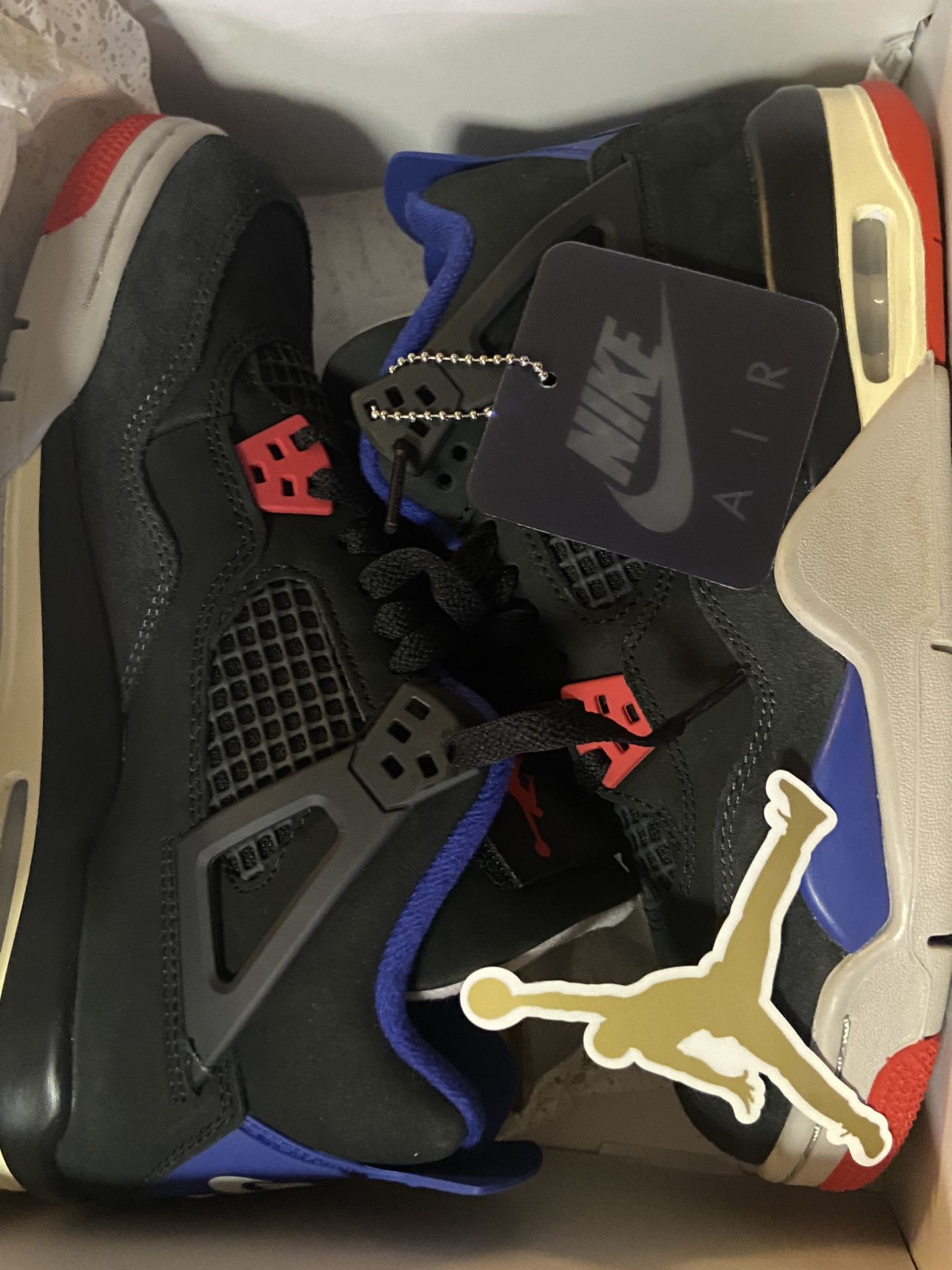 AIR JORDAN 4 RETRO OG (GS) BLACK/FIRE RED-DEEP ROYAL BLUE SIZE 6Y
