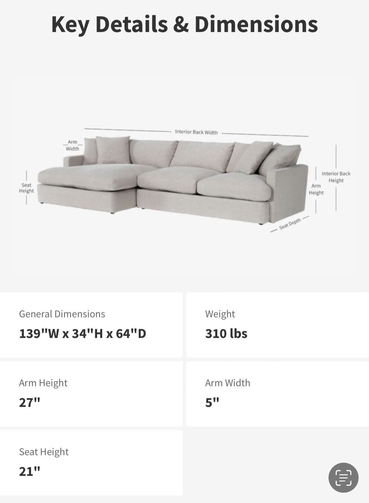 LIVING SPACES GRAND SOFA SECTIONAL WITH CHAISE LOUNGE