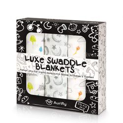 Organic Muslin Swaddle Blankets | 100% GOTS Bamboo | Star Cloud and Tree Patterns | Luxe Swaddle Blankets