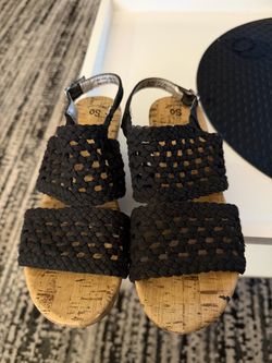 SO Black Woven Cork Wedge Sandals