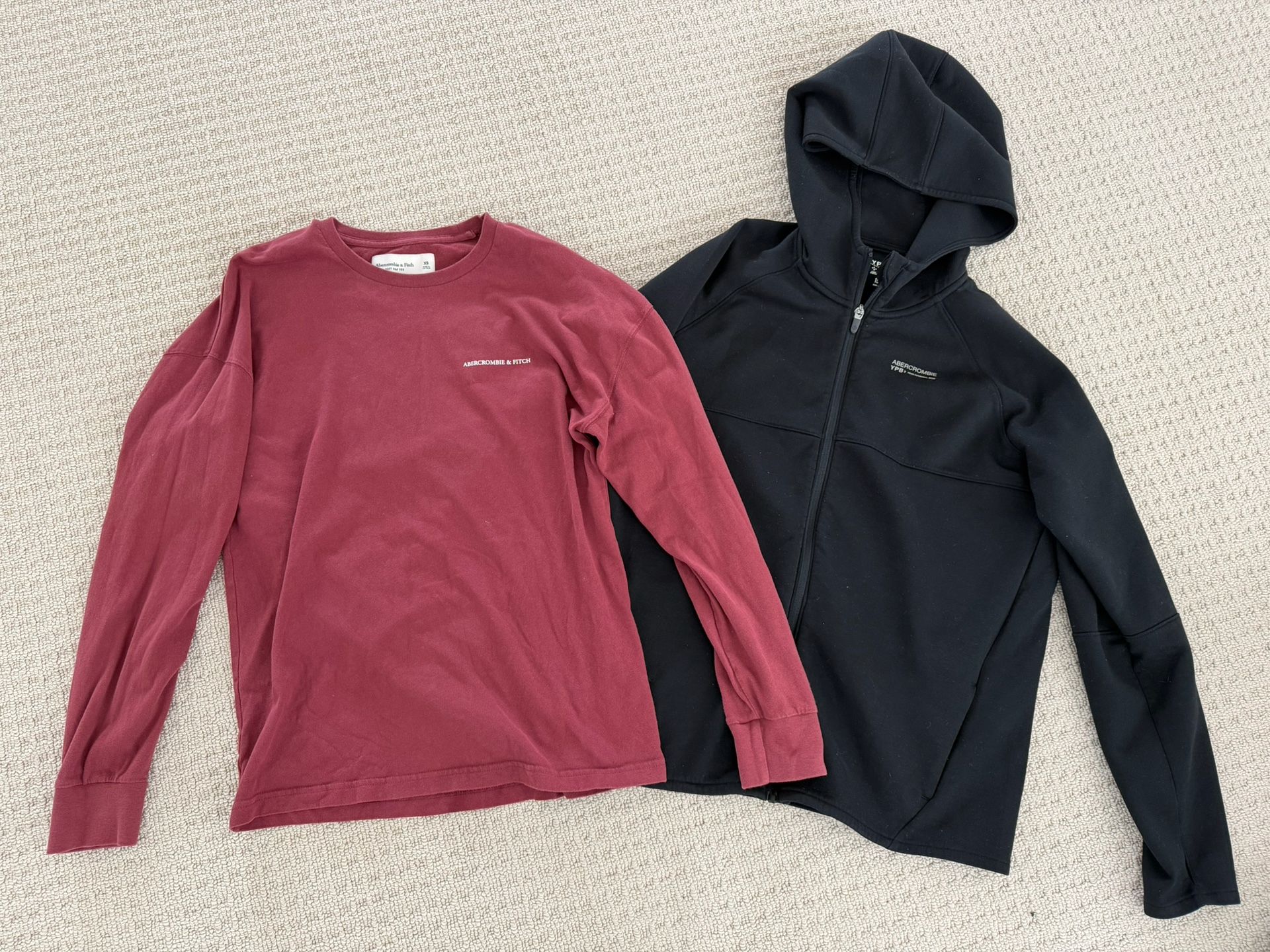 abercrombie and fitch boys clothing bundle kids size 15 16 long sleeve black jacket full zip hoodie red top