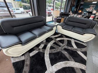 Black and White Leather Sofa and Loveseat Set