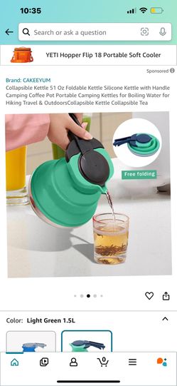 Collapsible Kettle 51 Oz Foldable Kettle Silicone Kettle with Handle Camping Coffee Pot Portable Camping Kettles for Boiling Water for Hiking Travel &