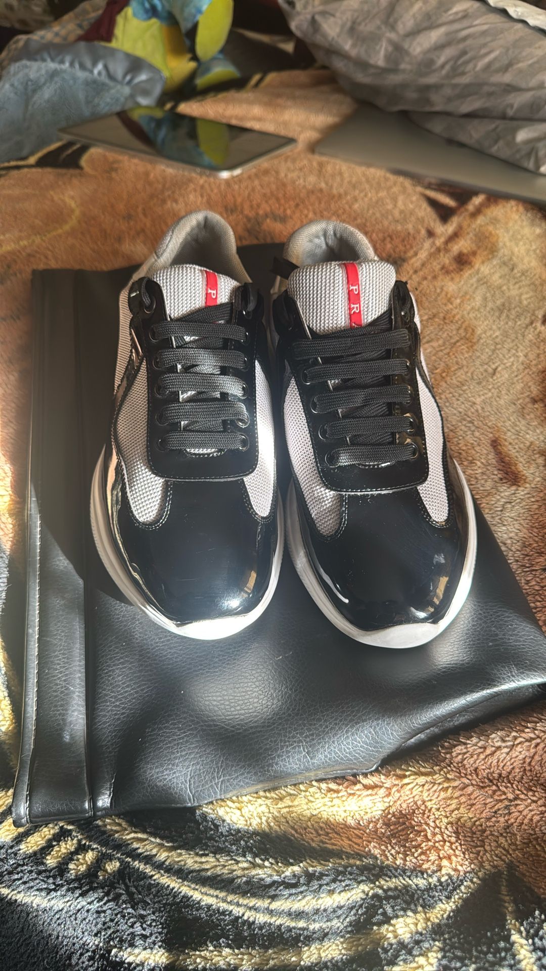 Patent Leather And Technical Fabric Prada American’s Cup Biker Sneakers
