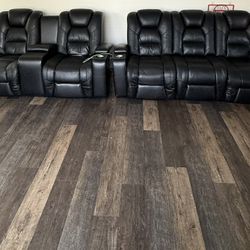 Sofa & Love Seat Leather Power Recliner With Cup Holders, Lights, & Charging 
