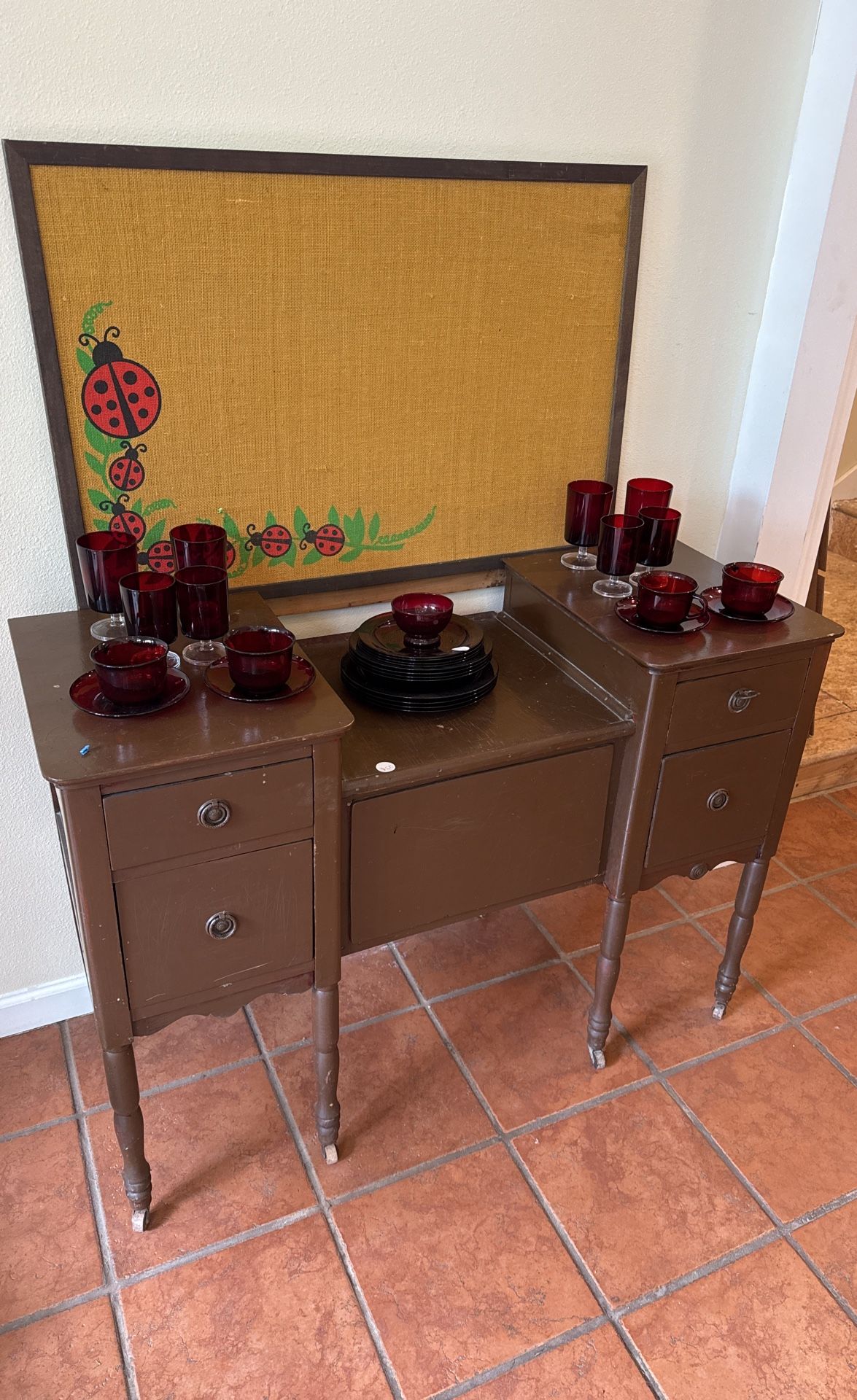 Estate Sale - Vintage Ruby Red Glass Cup & Plate Set