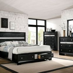Brand New Black Queen 4pc Bedroom Set (Available In Eastern King)