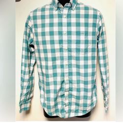 Ladies Merona Green and White Casual Button Down Shirt with Gingham Pattern