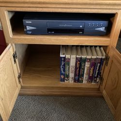 VHS Cabinet With VHS Player And Over 120 VHS Movies