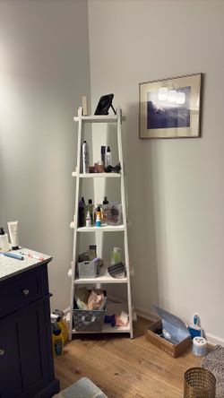 White wooden shelves.