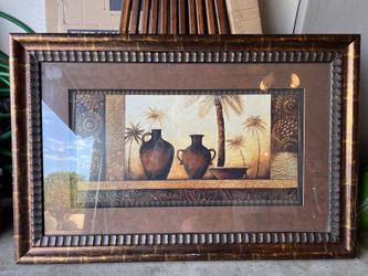 Large Brown Gold Ornate Framed Canvas Art Print Titled: Enchantment