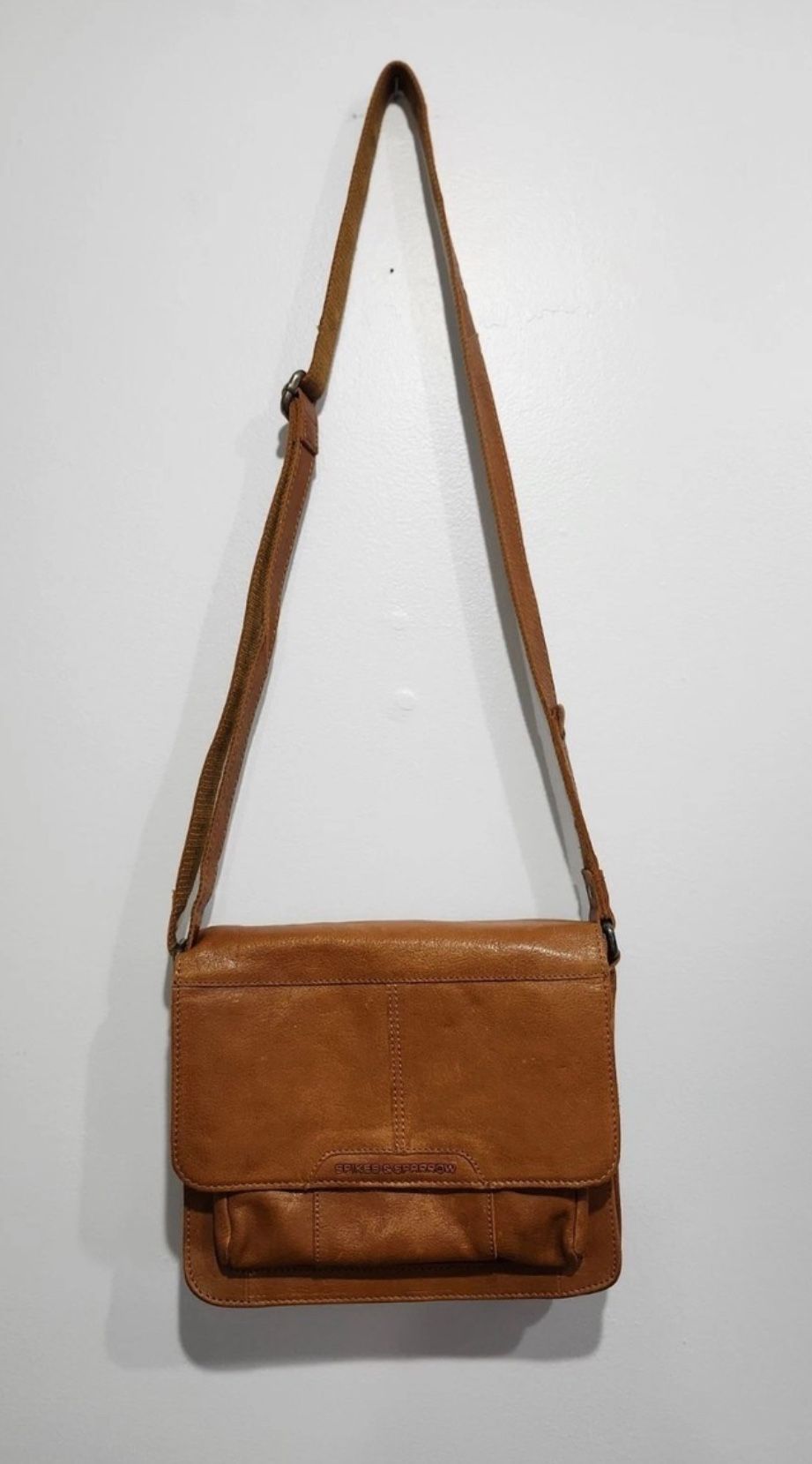 Spikes & Sparrow Brown Grained Leather Crossbody Flap Messenger Bag