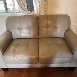 Light Gray Leather Couch And Loveseat Set (used)