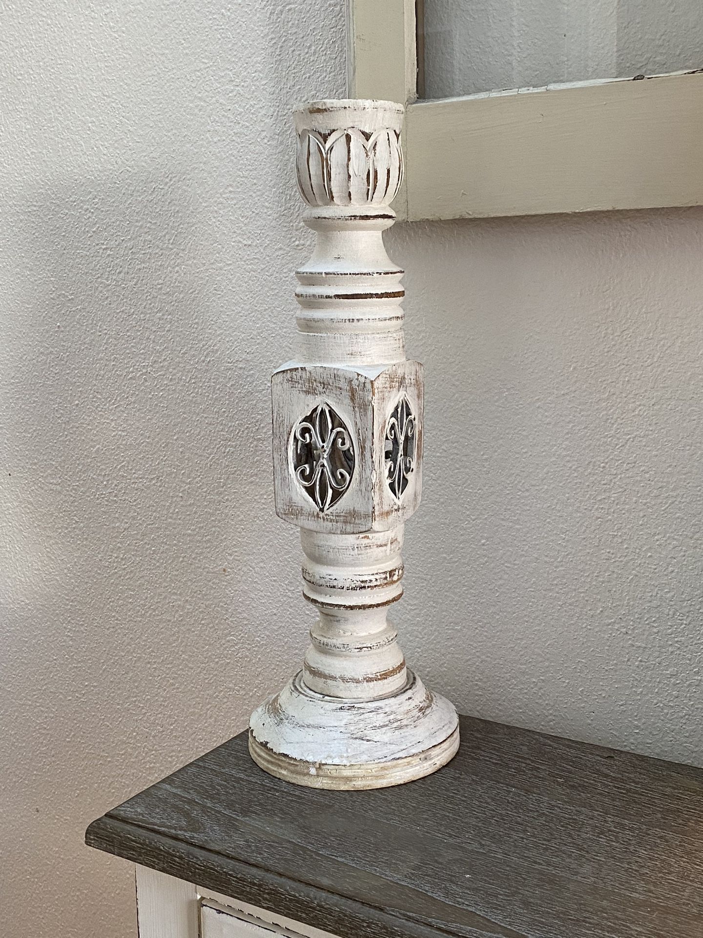 Home decor- wood candle stick pillar