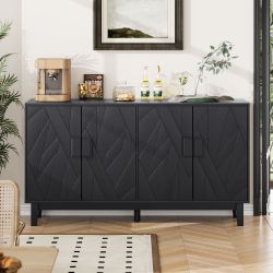 Brand New Sealed 55 Inch Sideboard Black Solid Wood MDF Storage Cabinet