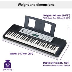 Yamaha YPT270 61-Key Portable Keyboard With Power Adapter (Amazon-Exclusive),Black