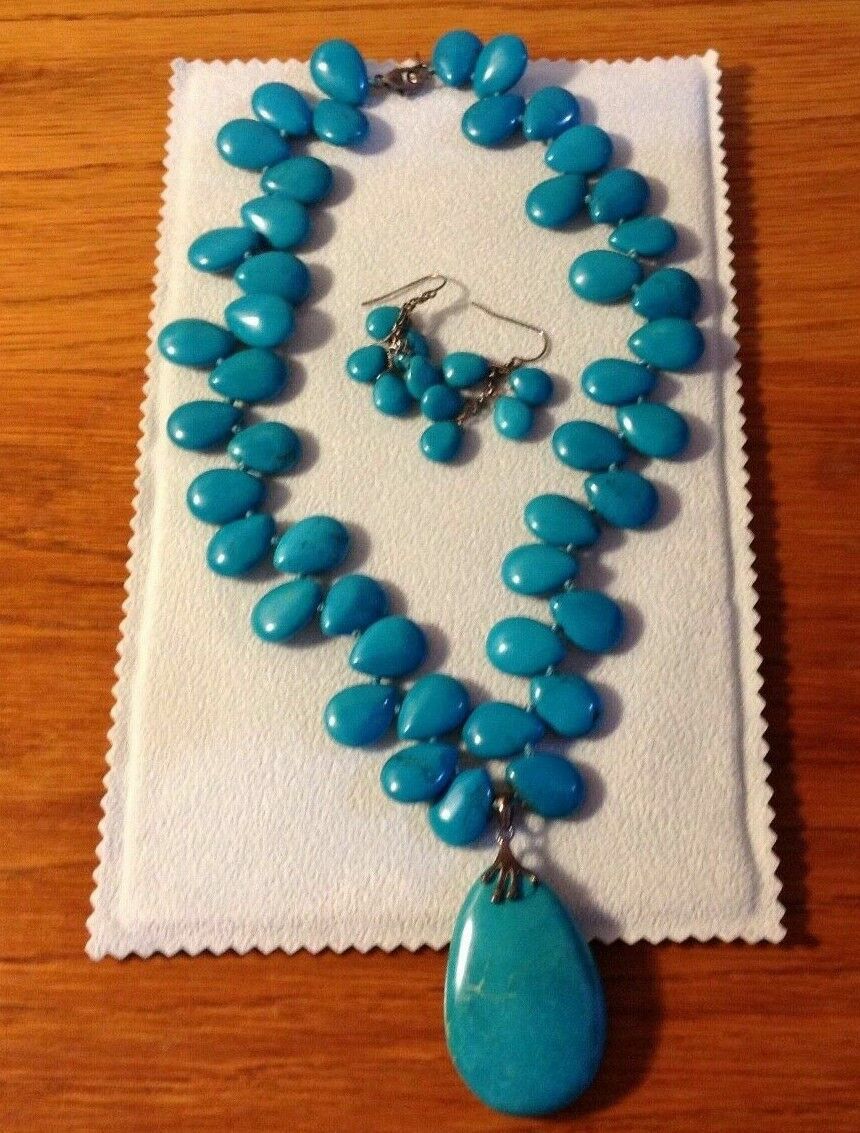  Stauer Turquoise Blue Colored Stone Necklace and Earrings