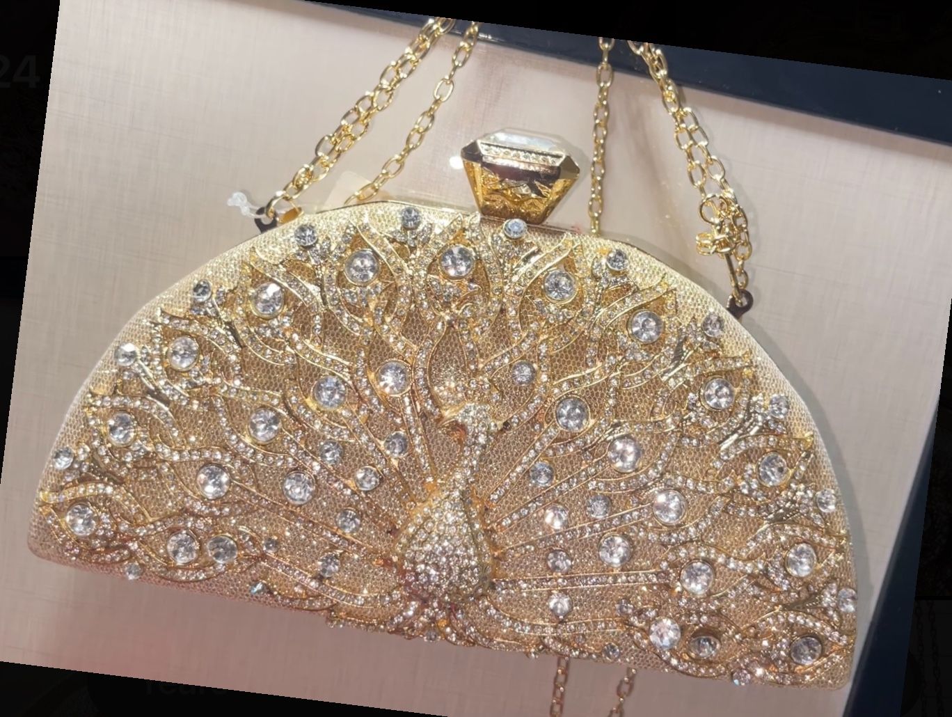 New, Gold Shoulder strap Rhinestone Hand Purse With Gold Chain