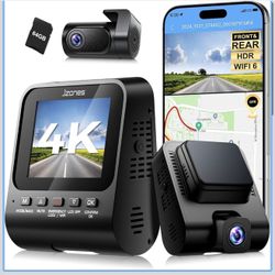 4K Front & Rear Dash Cam for Cars – GPS, WiFi, Night Vision, 64GB Included 