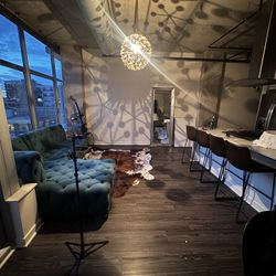 Chocolate Bar Stools & Cowhide Rug