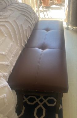 Brown Upholstered Bench with Nailhead Trim