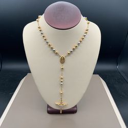 ROSARY TRI COLOR NECKLACE 14KT 22.4 GRAMS 24”