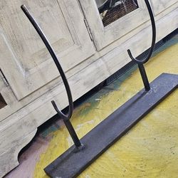 Vintage Hook Plate stand double Metal Very Unique Base 21x4 Hooks 16.5 High 