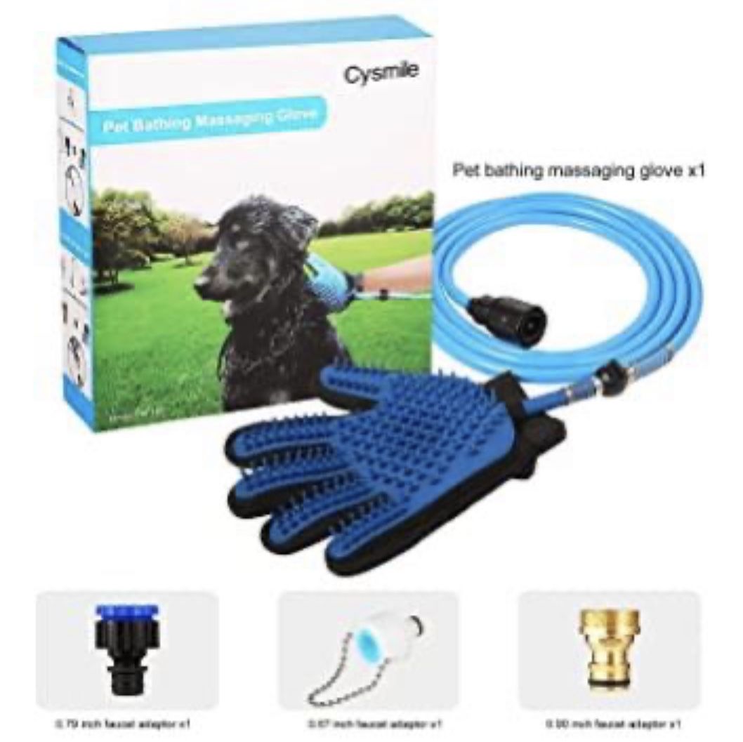 Pet Bathing Massaging Glove with 3 Faucet Adapters
