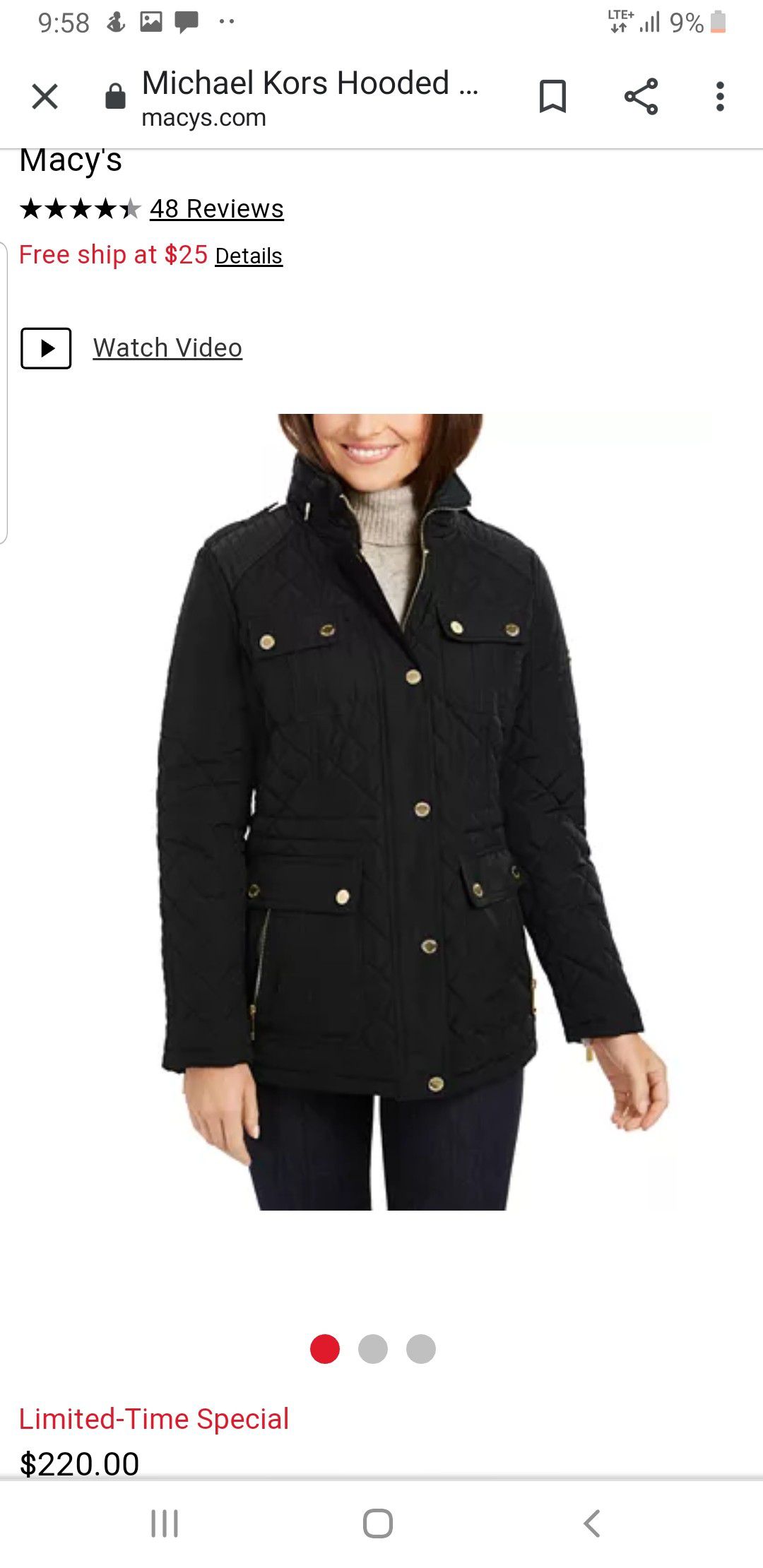 Michael Kors quilted jacket with hideable hood