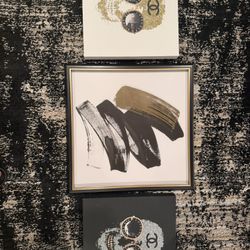 Set Of 3 Wall Art Decor Canvas And Glass Framed Chanel Skull Blind By Love Set 