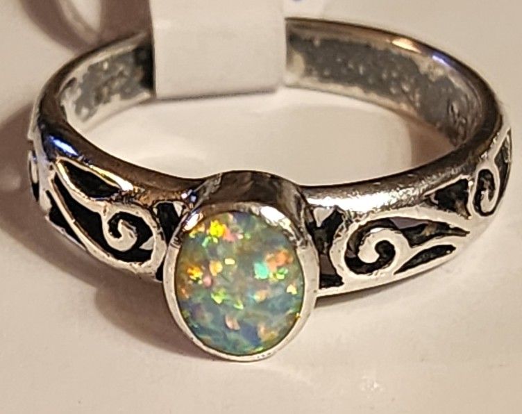 Sterling Silver Opal Ring Size 7