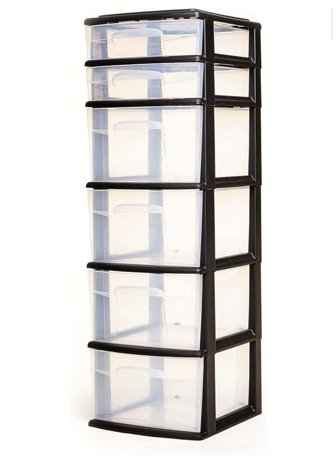 Homz Medium Size Plastic 6 Drawer Fixed Organizer for Home, Bedroom and Closet, Clear with Black Frame