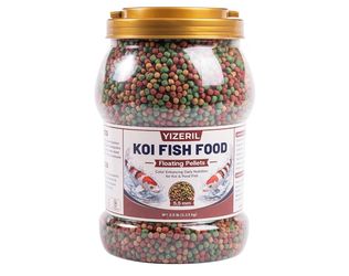 Koi Fish Food for Ponds, 5.5mm Floating Pellets, 2.5 lb Color-enhancing daily diet suits koi and larger goldfish, supports easy digestion, cleaner fee